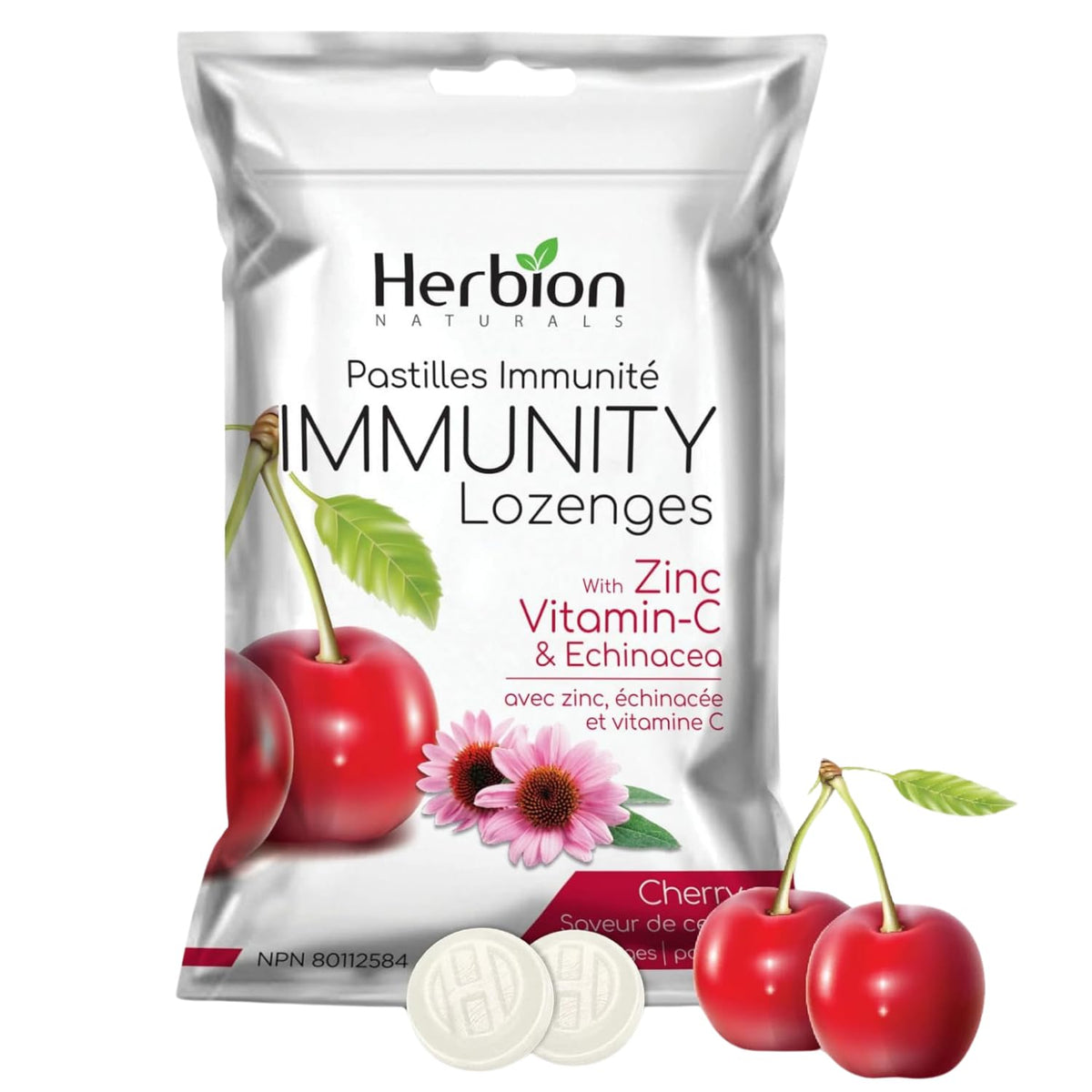 Herbion Naturals Immunity Lozenges with Zinc, vitamin-C & Echinacea, source of Antioxidant, help Maintain & Support Immune System, promote Good Health for adults & kids 6+, 25 CT, Cherry Flavour