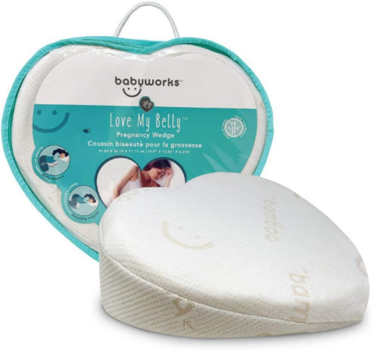 Baby Works Love My Belly Wedge - Heart-Shaped Pregnancy Wedge Pillow, Removable and Machine Washable Cover - Cream