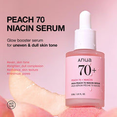 ANUA Peach 70% Niacinamide Serum/brightening hydrating face serum hyperpigmentation treatment reducing melanine daily clean beauty (1.01 fl.oz / 30ml)