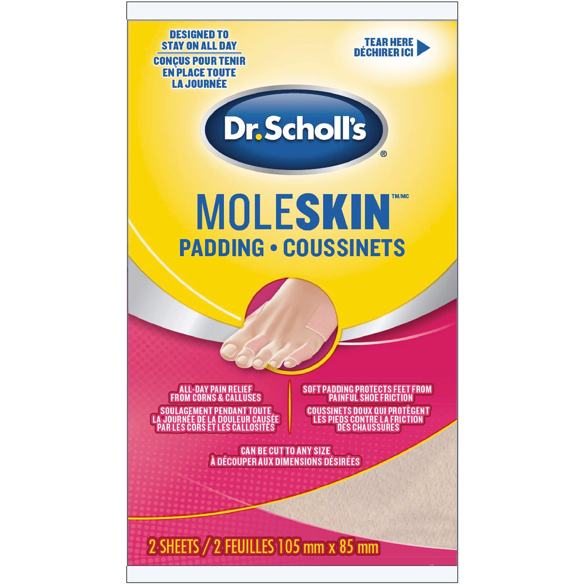 Dr. Scholl's Moleskin Plus Padding Roll (4.13” x 3.35”,) // All-Day Pain Relief and Protection from Shoe Friction with Soft Padding That Conforms to the Foot and Can Be Cut To Any Size