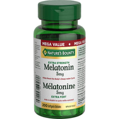 NATURE'S BOUNTY Melatonin, Extra Strength, 5 mg, Helps Reset Sleep-wake Cycle, Helps Increase Total Sleep Time, Helps To Fall Asleep, Mega Value Size, Softgels, 40.6 g