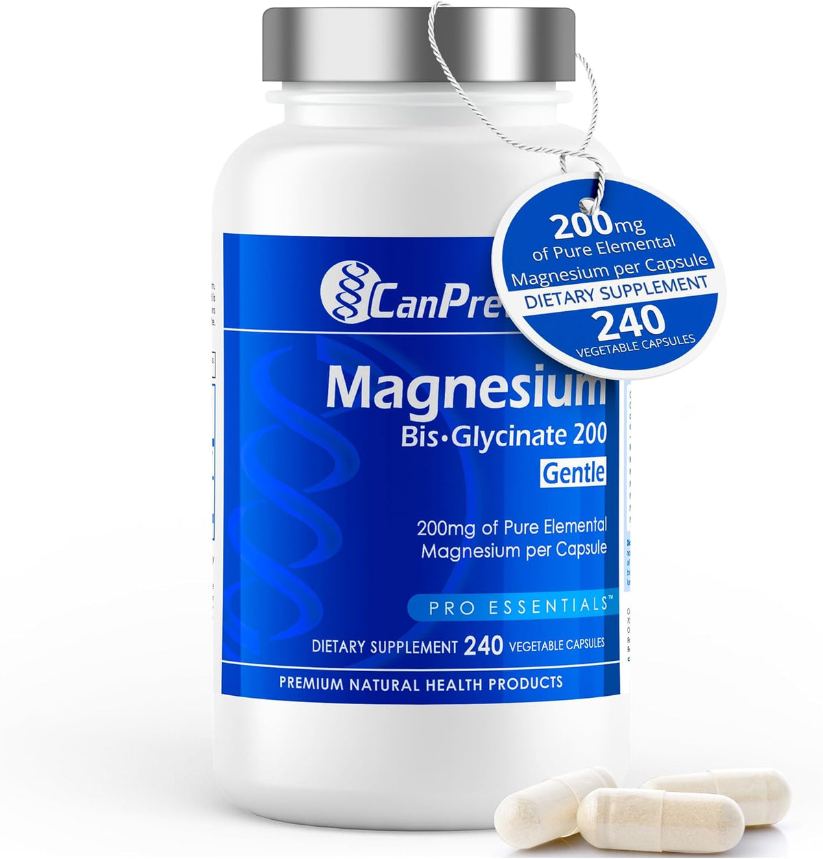 CanPrev - Pure Magnesium Bis-Glycinate 200mg (Gentle) | 240 v-caps | Elemental Chelated Complex Supplement | Magnesium bis-glycinate blend - Glycine, Magnesium Oxide, Magnesium bis-glycinate chelate | Vegan