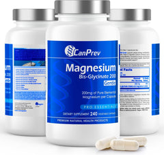 CanPrev - Pure Magnesium Bis-Glycinate 200mg (Gentle) | 240 v-caps | Elemental Chelated Complex Supplement | Magnesium bis-glycinate blend - Glycine, Magnesium Oxide, Magnesium bis-glycinate chelate | Vegan