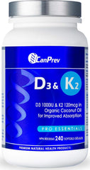 CanPrev D3 & K2 | 120 Softgels | Organic Coconut Oil l Helps Build And Maintain Bone Health l With Vitamin D3 & K2