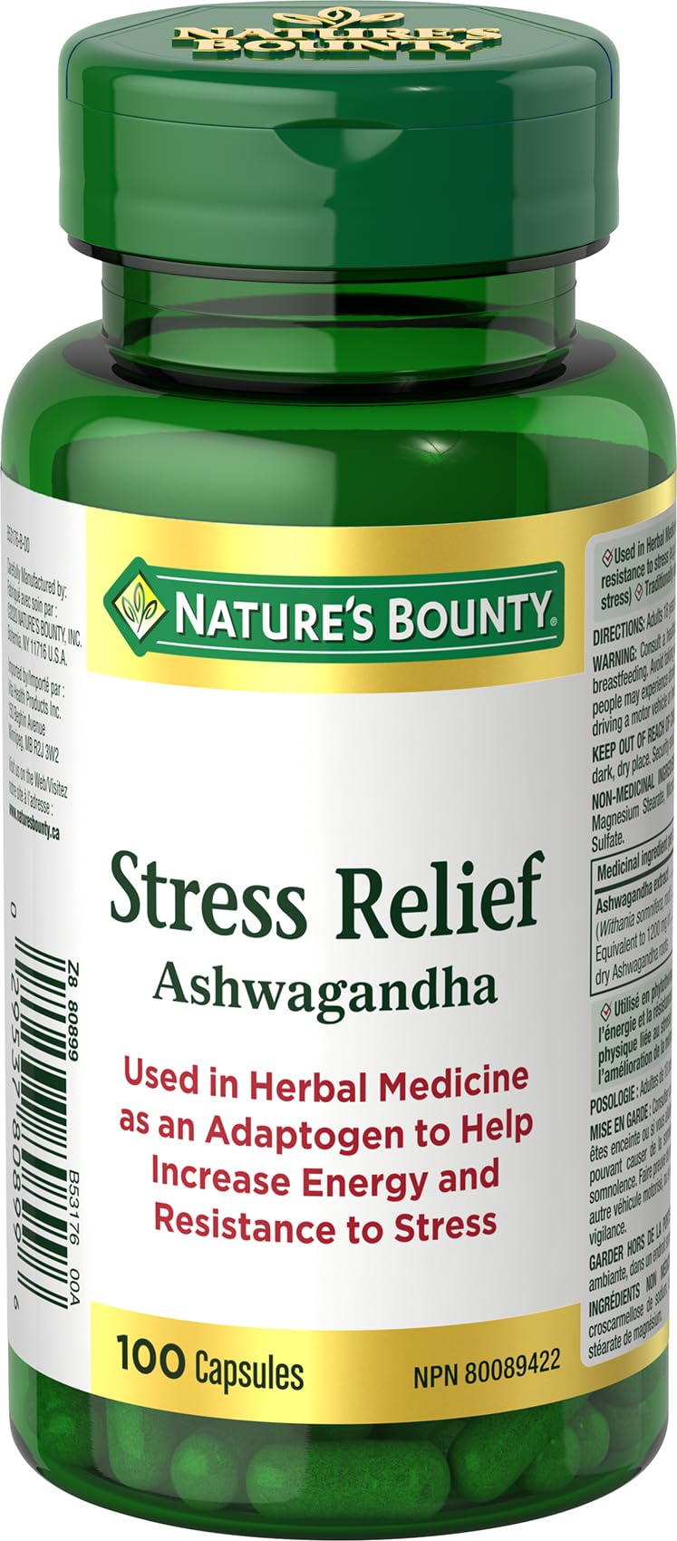 Nature's Bounty Stress Relief Ashwagandha, 100 Capsules, Help increase energy and resistance to stress