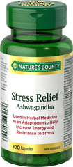 Nature's Bounty Stress Relief Ashwagandha, 100 Capsules, Help increase energy and resistance to stress