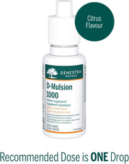 Genestra Brands D-Mulsion 1000 IU - Liquid Vitamin D3 - For Healthy Bones & Teeth - Immune Function Support - Non-GMO, Gluten Free & Dairy Free - 30 mL - Natural Lemon Flavour