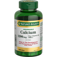 Nature's Bounty Calcium Pills plus Vitamin D3 1200mg Supplement, Helps maintain bones, Multi-colored, 100 Count (Pack of 1)