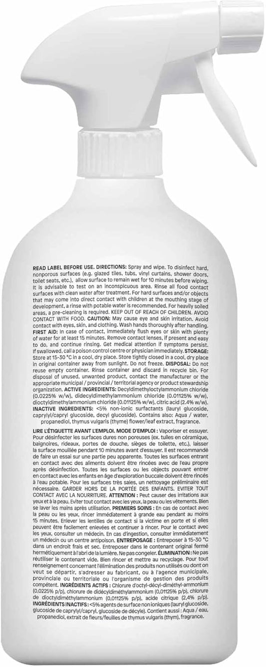 ATTITUDE Bathroom Cleaner Disinfectant 99.99%, Eliminates Bacteria, Germs and Viruses, Vegan, Lavender and Thyme, 800 mL