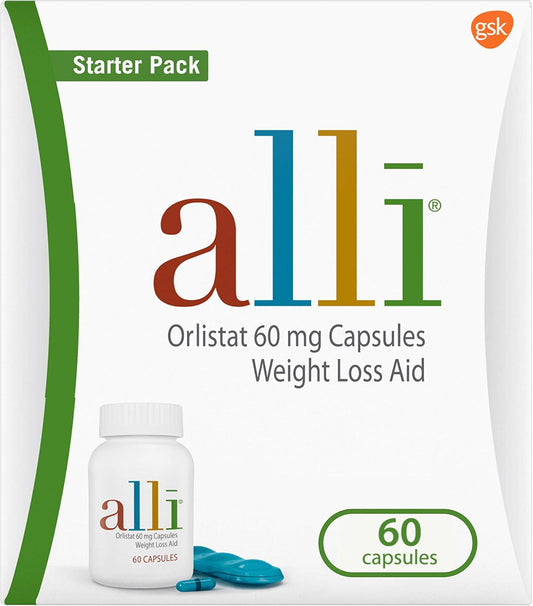 alli Diet Weight Loss Supplement Pills, Orlistat 60mg Capsules Starter Pack, Non prescription weight loss aid, 60 count