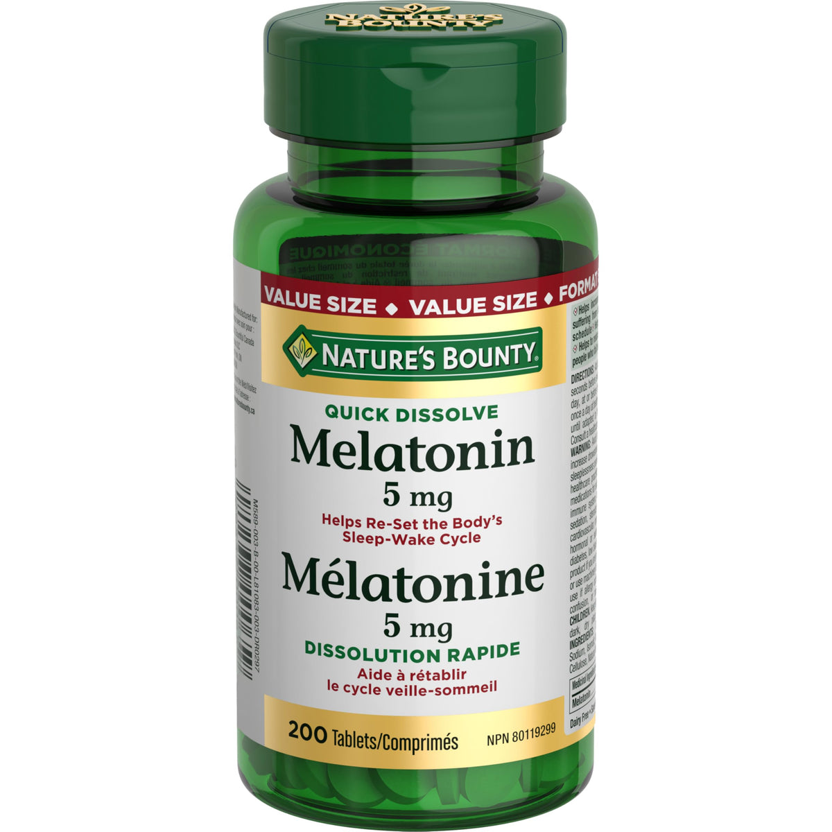 NATURE'S BOUNTY Melatonin, Quick Dissolve, 5 mg, Helps Reset Sleep-wake Cycle, Helps Increase Total Sleep Time, Helps To reduce the time it takes to Fall Asleep, Tablets, 44 g