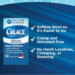 Colace Regular Strength Stool Softener 100mg 30 Ct