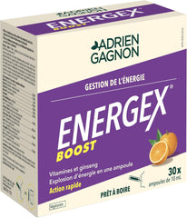 Adrien Gagnon - Energex Boost Liquid - Fast-Acting Natural Energy Burst – Vitamins, Adptogenic Plants & Natural Caffeine – Orange Flavor -30 Shots