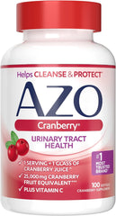 AZO Cranberry Supplement, Made with Concentrated Whole Fruit Cranberry Powder to Help Cleanse and Protect the Urinary Tract*, Sugar Free Cranberry Pills, Non-GMO, 100 Softgels