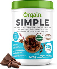 Orgain Simple Organic Plant Protein Powder, Chocolate, Vegan, Made with Fewer Ingredients and Without Dairy, Gluten and Stevia, Kosher, Non-GMO, 567g