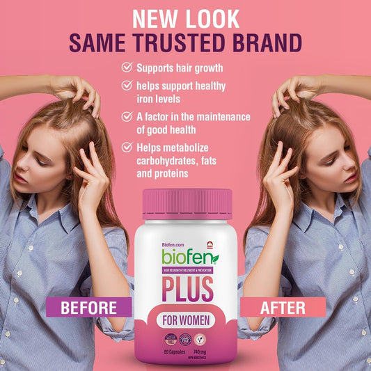 Biofen Plus for Women - Hair Growth Products for Women with Biotin, Womens Vitamins for Hair Loss, Hair Care, Hair Vitamins, 60 Capsules