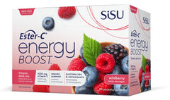 Sisu Energy Boost with Ester-C, Berry, 24-hour Immune Support, Vitamin C Drink Mix with Energizing B Vitamins & Electrolytes, 30 Individual Packets, Vegan, Non-GMO, Gluten, Dairy Free