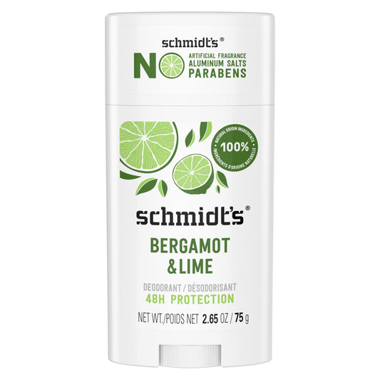 Schmidt's Bergamot & Lime 48h Aluminum-Free Deodorant with 100% Natural Origin Ingredients 75 g