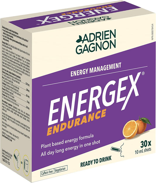 ADRIEN GAGNON - Energex Endurance Liquid – All Day Long Plant-Based Energy – Maca, Ginseng & Adaptogenic Plants - Tangerine Flavor - 30 Shots