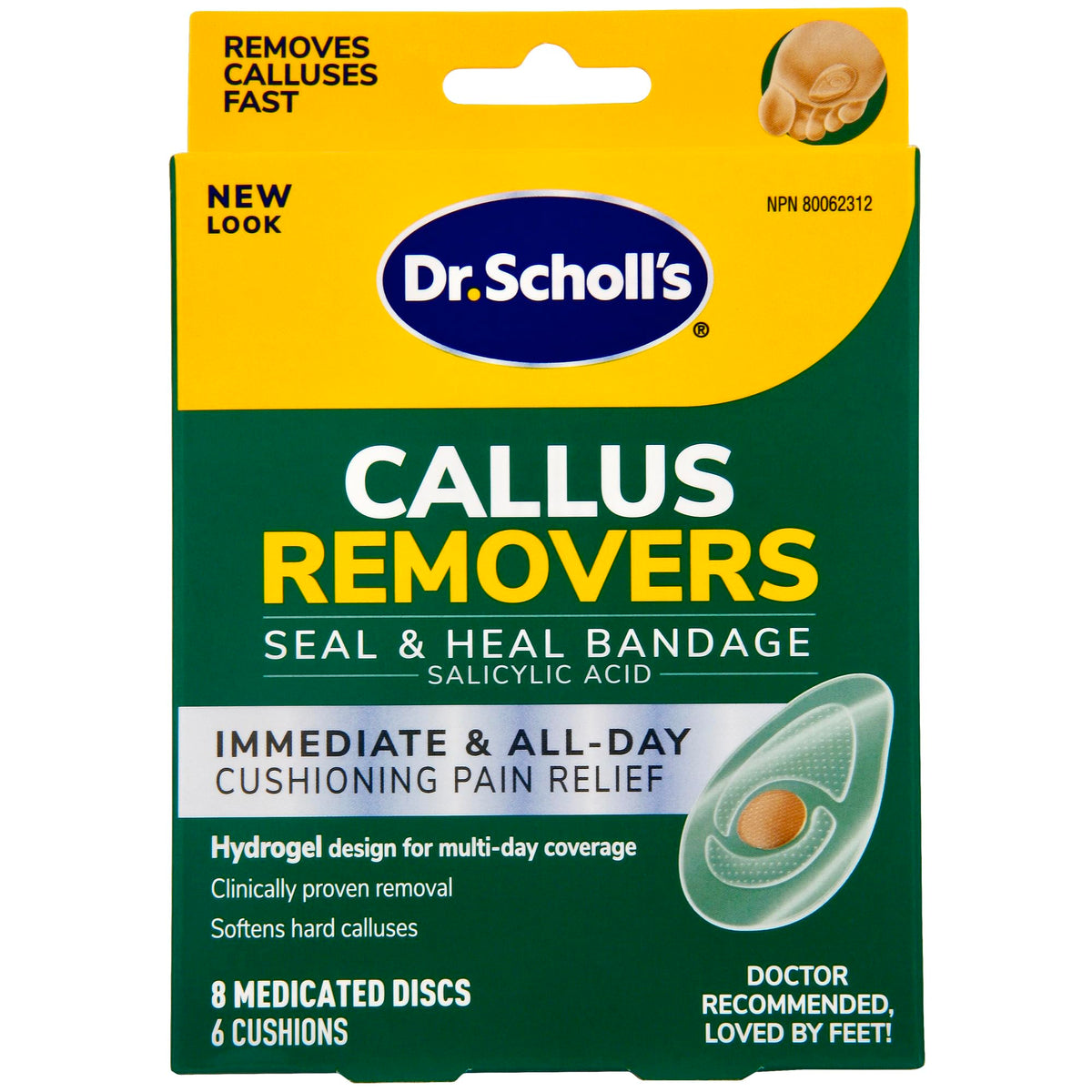 Dr. Scholl's CALLUS REMOVER with Duragel Technology, 6ct. Removes Calluses Fast and Provides Cushioning Protection against Shoe Pressure and Friction for All-Day Pain Relief