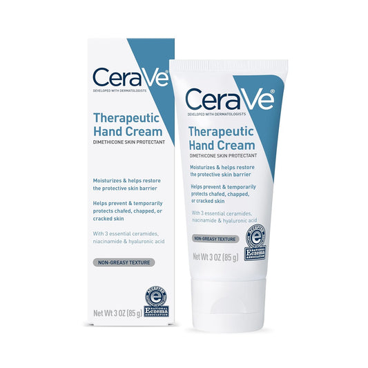 CeraVe Therapeutic Hand Cream for Dry Cracked Hands With Hyaluronic Acid and Niacinamide | Fragrance Free 3 Ounce