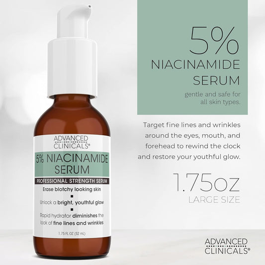 Advanced Clinicals Niacinamide Serum - 5% Niacinamide Serum for Face with Hyaluronic Acid Serum, Ferulic Acid, Aloe Vera, Fruit Extracts - Dark Spot & Age Spot Remover - Skin Serum for Face 1.75 Fl Oz