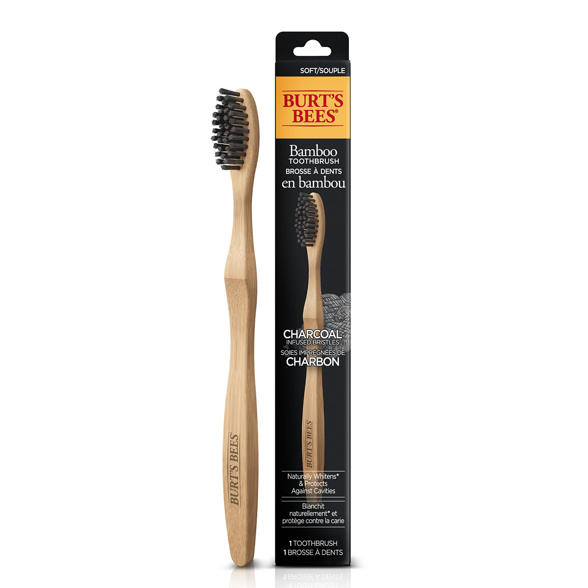 Burt’s Bees Bamboo Toothbrush with Charcoal Infused Bristles, Soft, 1 Count