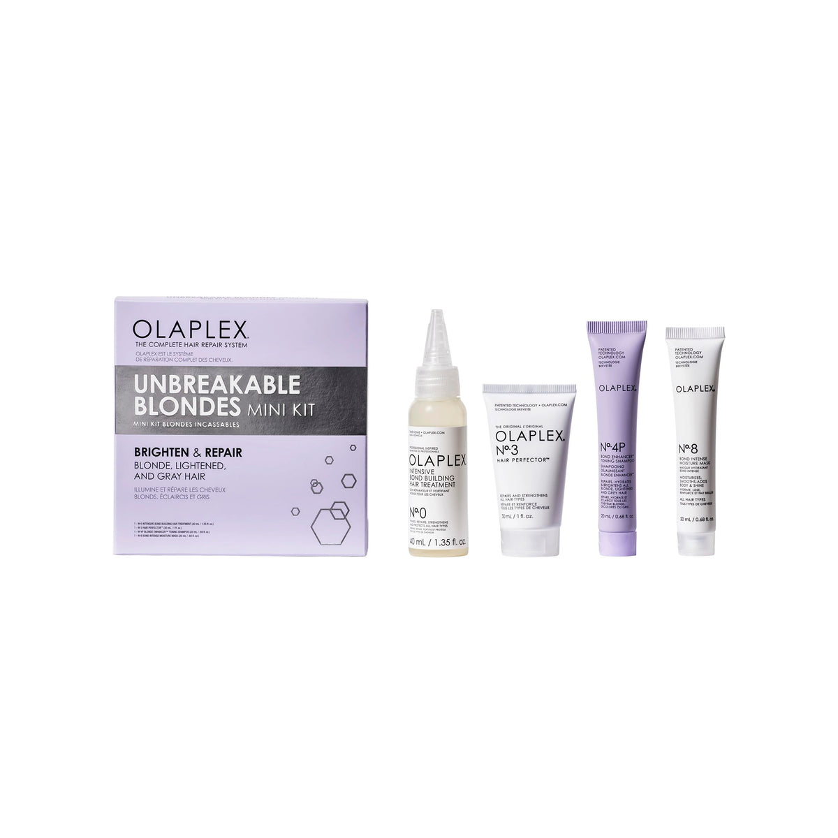 Olaplex Unbreakable Blondes Haircare Mini Kit: Brighten & Repair, No. 0, 3, 4P, 8, Reduces Breakage & Split Ends, Adds Moisture & More Shine, Brightens All Blonde, Lightened, & Grey Hair