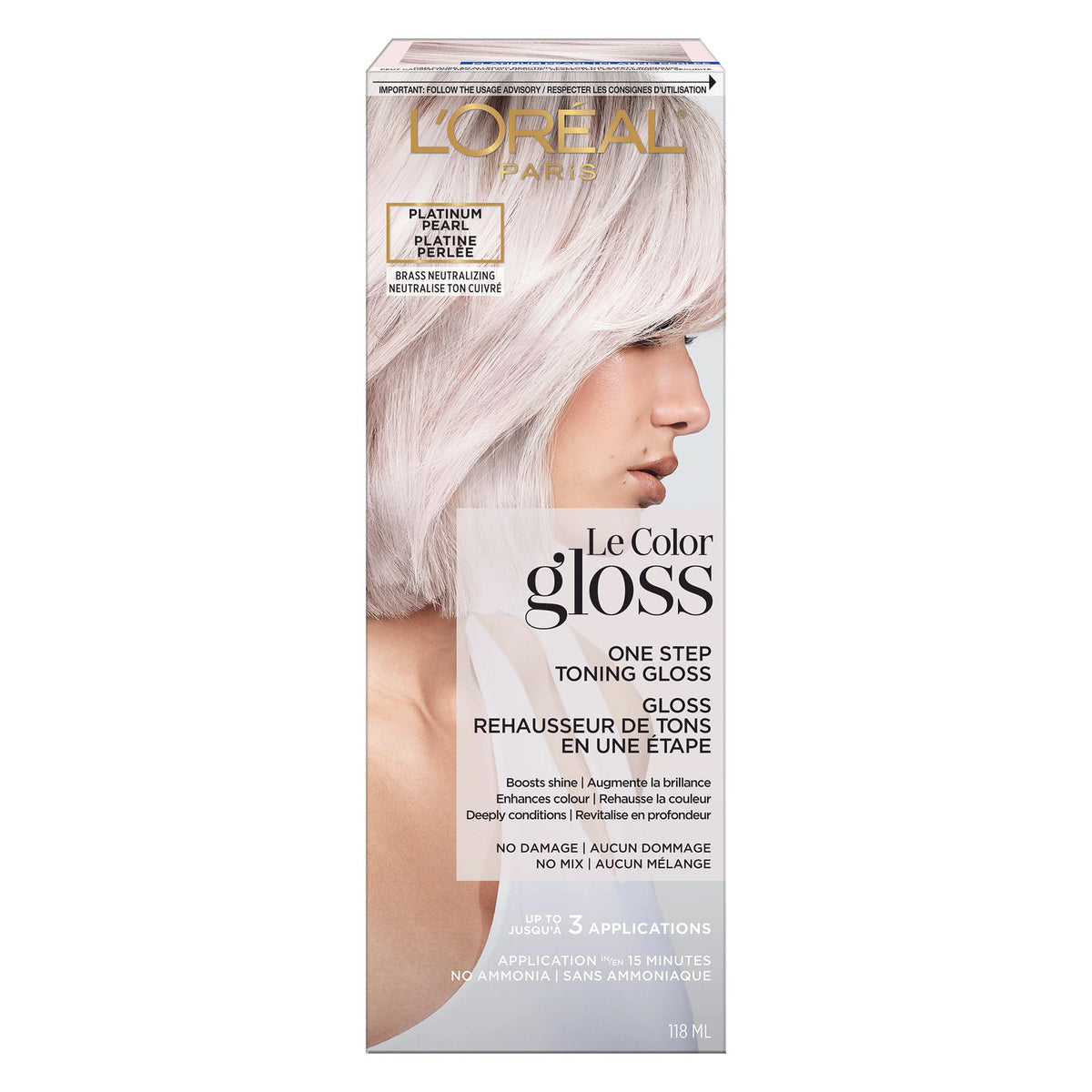 L'Oreal Paris Le Color Gloss One Step Toning Hair Gloss Treatment, Platinum Pearl, Enhance Your Shine with this Semi Permanent Hair color, 1 Kit