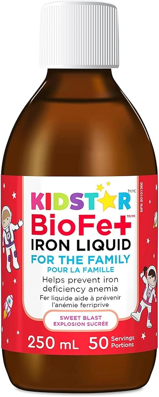 KidStar Nutrients BioFe+ Iron Liquid for the Family, Sweet Blast, 250mL, No Sugar Added