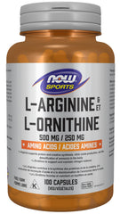 NOW Sports Nutrition, L-Arginine & L-Ornithine 500/250 mg, Amino Acids, 100 Veg Capsules