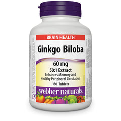 Webber Naturals Ginkgo Biloba 60 mg, 180 Tablets, Helps Enhance Cognitive Function and Memory, Vegan