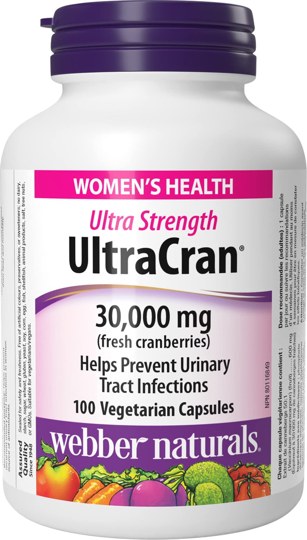 Webber Naturals UltraCran Ultra Strength Cranberry 30,000 mg, 100 Capsules, Helps Prevent Urinary Tract Infections, Vegan