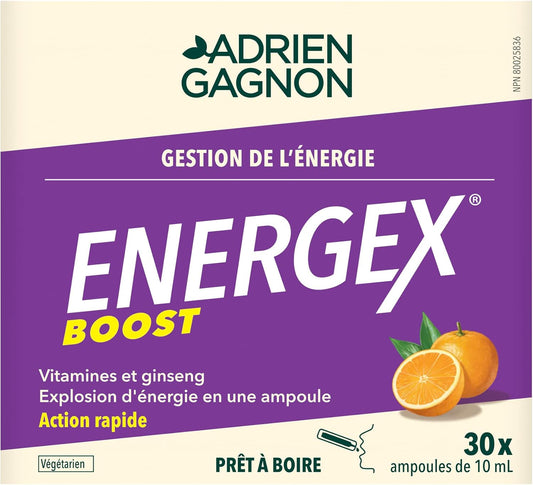 Adrien Gagnon - Energex Boost Liquid - Fast-Acting Natural Energy Burst – Vitamins, Adptogenic Plants & Natural Caffeine – Orange Flavor -30 Shots