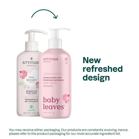 ATTITUDE Baby 2-in-1 Shampoo and Body Wash, EWG Verified, Dermatologically Tested, Vegan, Unscented, 473 mL