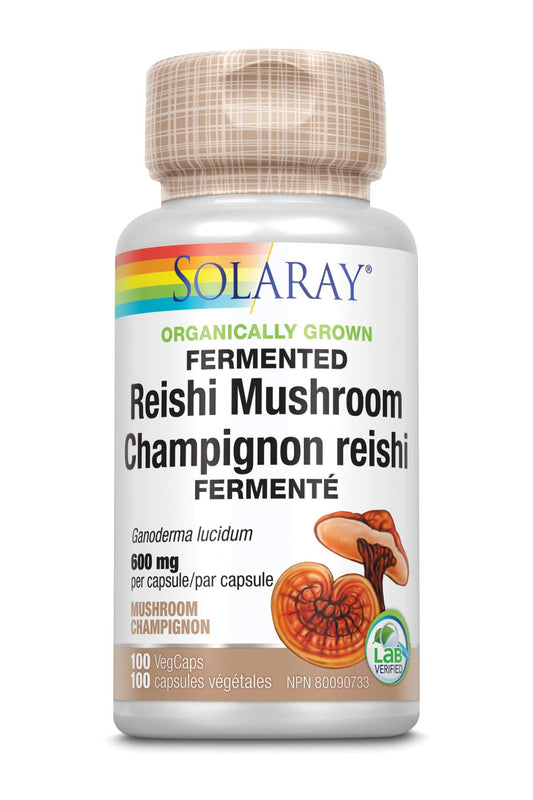 Solaray Organically Grown Fermented Reishi Mushroom 600mg | Healthy Immune, Heart & Brain Function Support | Energy & Mood Supplement | 100 VegCaps