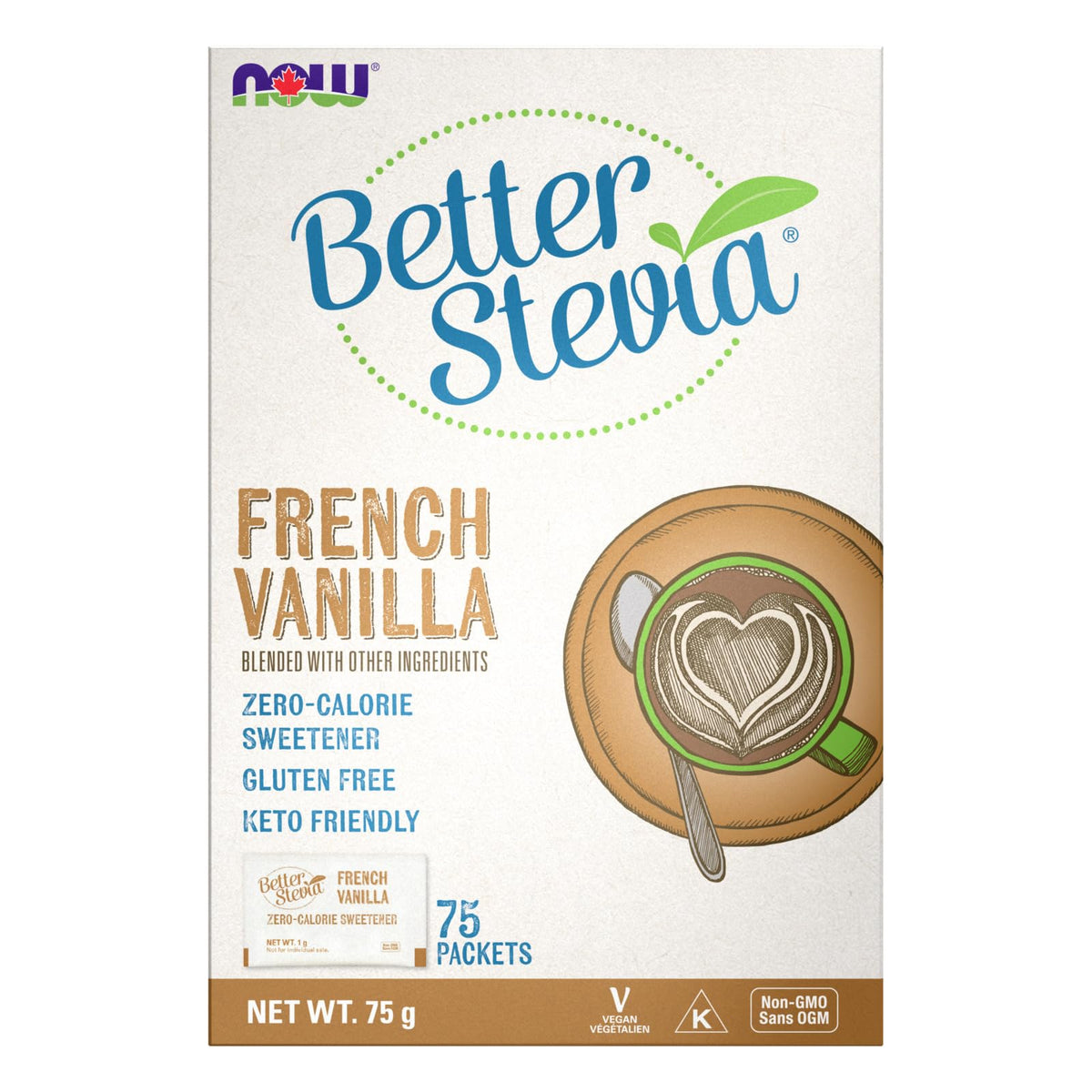 NOW Foods, BetterStevia French Vanilla Granulated Packets Zero-Calorie Sweetener, Keto Friendly, Suitable for Diabetics, No Erythritol, 75 Count