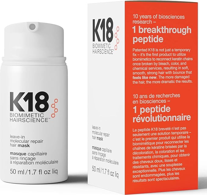 K18 Leave-In Molecular Repair Hair Mask Treatment to Repair Damaged Hair - 4 Minutes to Reverse Damage from Bleach + Color, Chemical Services, Heat 50 ml