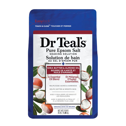 Dr Teal's Pure Epsom Salt Soak, Soften & Moisturize with Shea Butter & Almond Oil, 3lbs (Packaging May Vary)