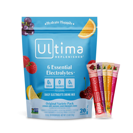 Ultima Replenisher Daily Electrolyte Powder Drink Mix – Original Variety, 20 Stickpacks – Hydration Packets with 6 Electrolytes and Minerals – Keto Friendly, Vegan, Non-GMO and Sugar-Free