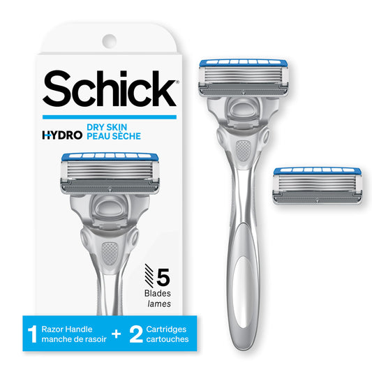 Schick Hydro Skin Comfort Dry Skin 5 Blade Razor for Men, 1 Handle and 2 Refills