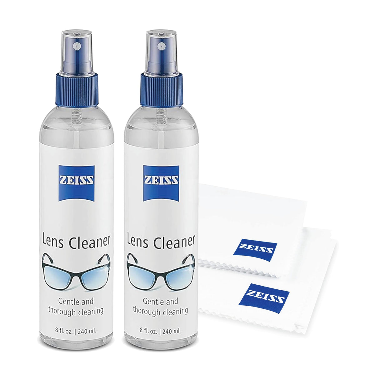 ZEISS Lens Care Pack - 2-8 Ounce Bottles of Lens Spray, 2 Microfiber Cleaning Cloths