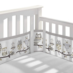 BreathableBaby Breathable Mesh Liner for Full-Size Cribs, Classic 3mm Mesh, Owl Fun Gray (Size 4FS Covers 3 or 4 Sides)