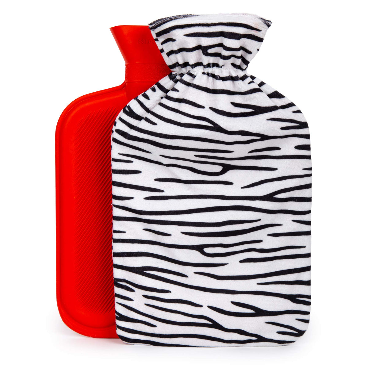 Bodico Hot Water Bottle with Cover, Rubber Heating Pad for Period Cramp Relief, Muscle Pain Relief, and More, Hot Water Bag for Fall Winter Season, Cute Zebra Print, 1.7 L