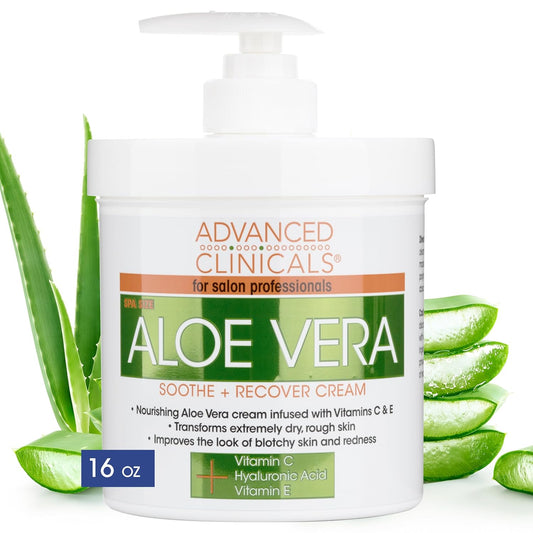 Advanced Clinicals Aloe Vera + Vitamin C + Hyaluronic Acid Face & Body Cream Moisturizing Skin Care Lotion, Skincare Moisturizer For Dry Skin, Age Spots, Blotchy Skin, & Sun Damaged Skin, Large 16 Oz