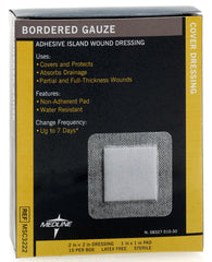 Medline Bordered Gauze Adhesive Island Wound Dressing, 2" x 2" with 1" x 1" Pad, 15 Per Box