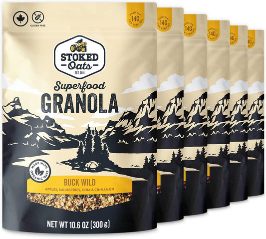 Stoked Oats Granola - High Protein, Less Sugar, Superfood Breakfast - Gluten Free, High Fibre, Non GMO 8 x 300g