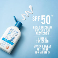 BLUE LIZARD Sensitive Mineral Sunscreen with Zinc Oxide, SPF 50+, Water Resistant, UVA/UVB Protection with Smart Bottle Technology - Fragrance Free, 5 oz