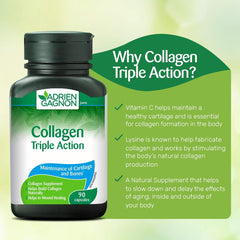 Adrien Gagnon - Collagen With Lysine & Vitamin C, Triple Action, 90 Capsules