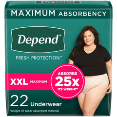 Depend FIT-FLEX Adult Incontinence Underwear for Women, Maximum Absorbency, XXL, Blush, 22 Count